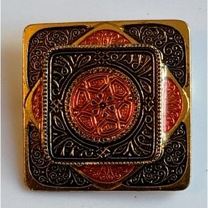 Vintage Enamel Patterned Brooch / Pin